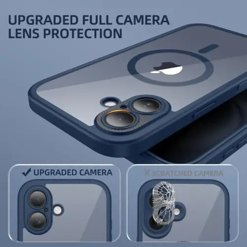 BERFY for iPhone 16 Case, Compatible with Magsafe, Blue | Built-in Privacy Screen Protector, Full Camera Protection, Shockproof Full Body Magnetic Clear Phone Case 6.1