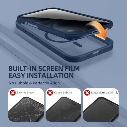 BERFY for iPhone 16 Case, Compatible with Magsafe, Blue | Built-in Privacy Screen Protector, Full Camera Protection, Shockproof Full Body Magnetic Clear Phone Case 6.1