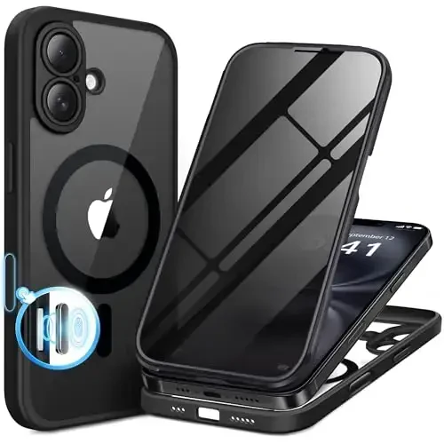 BERFY for iPhone 16 Case, Compatible with MagSafe, Built-in Privacy Screen Protector and Camera Protection, Anti-Spy Full Body Shockproof Clear Phone Case for 16 6.1