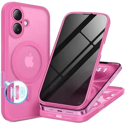 BERFY for iPhone 16 Case, Compatible with MagSafe, Built-in Privacy Screen Protector and Camera Protection, Anti-Spy Full Body Shockproof Matte Phone Case for 16 6.1