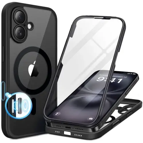 BERFY for iPhone 16 Case, Compatible with MagSafe, Ink | Built-in Screen Protector, Full Camera Protection, Shockproof Full Body Magnetic Clear Phone Case 6.1