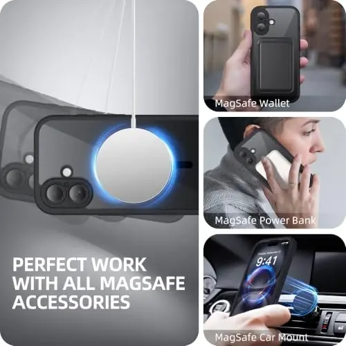 BERFY for iPhone 16 Case, Compatible with MagSafe, Ink | Built-in Screen Protector, Full Camera Protection, Shockproof Full Body Magnetic Clear Phone Case 6.1