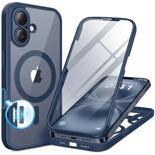 BERFY for iPhone 16 Case, Fit for Magsafe | Built-in Screen Protector, Camera Protection, Shockproof Full Body Clear Magnetic Phone Case 6.1