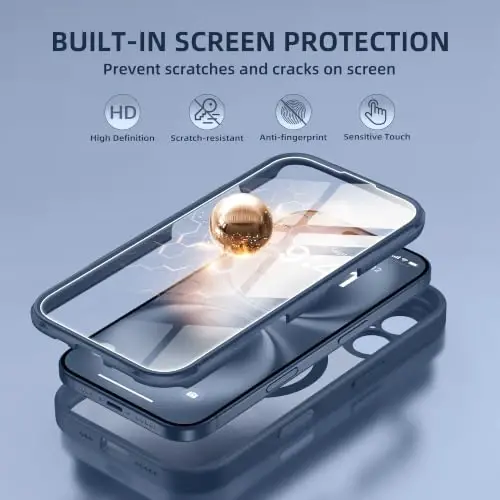 BERFY for iPhone 16 Case, Fit for Magsafe | Built-in Screen Protector, Camera Protection, Shockproof Full Body Clear Magnetic Phone Case 6.1