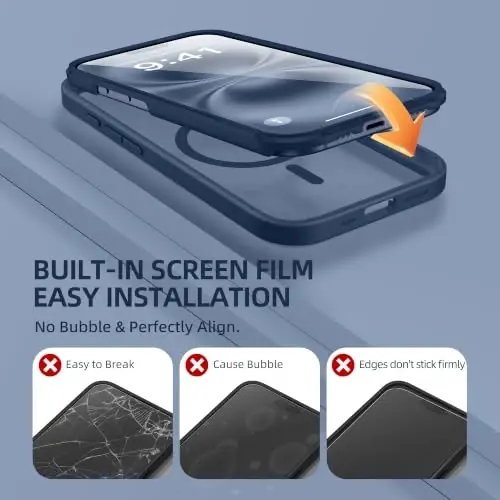 BERFY for iPhone 16 Case, Fit for Magsafe | Built-in Screen Protector, Camera Protection, Shockproof Full Body Clear Magnetic Phone Case 6.1