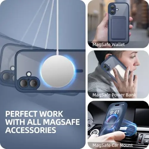 BERFY for iPhone 16 Case, Fit for Magsafe | Built-in Screen Protector, Camera Protection, Shockproof Full Body Clear Magnetic Phone Case 6.1