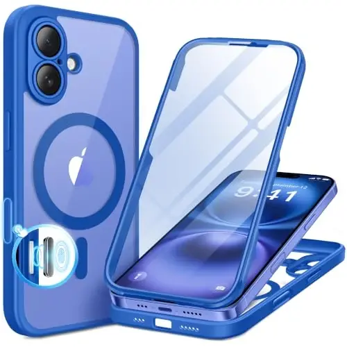 BERFY for iPhone 16 Case, Fit for Magsafe | Built-in Screen Protector, Camera Protection, Shockproof Full Body Clear Magnetic Phone Case 6.1