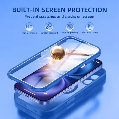 BERFY for iPhone 16 Case, Fit for Magsafe | Built-in Screen Protector, Camera Protection, Shockproof Full Body Clear Magnetic Phone Case 6.1