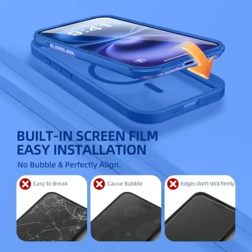 BERFY for iPhone 16 Case, Fit for Magsafe | Built-in Screen Protector, Camera Protection, Shockproof Full Body Clear Magnetic Phone Case 6.1