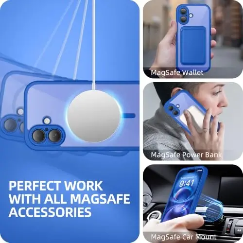 BERFY for iPhone 16 Case, Fit for Magsafe | Built-in Screen Protector, Camera Protection, Shockproof Full Body Clear Magnetic Phone Case 6.1