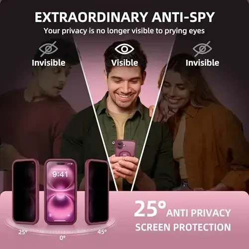 BERFY for iPhone 16 Plus Case, Compatible with MagSafe, Built-in Privacy Screen Protector and Camera Protection, Anti-Spy Full Body Shockproof Matte Phone Case for 16 Plus 6.7