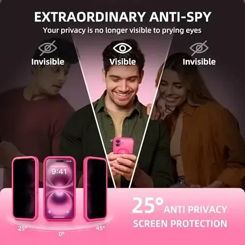 BERFY for iPhone 16 Plus Case, Compatible with MagSafe, Built-in Privacy Screen Protector and Camera Protection, Anti-Spy Full Body Shockproof Matte Phone Case for 16 Plus 6.7