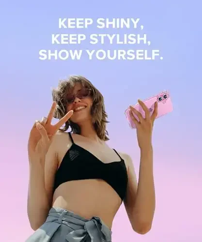 BERFY for iPhone 16 Plus Case Glitter, with 9H Tempered Screen Protector + 2X Diamond Camera Lens Protectors, [Non-Yellowing] Women Clear Sparkly Cute Bling Hard Shockproof Cover 6.7