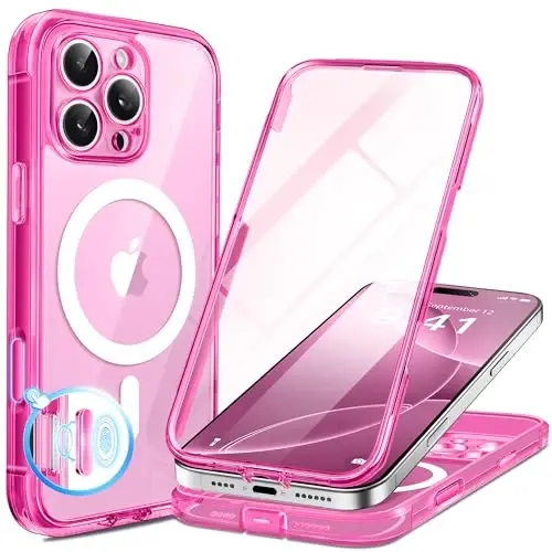 BERFY for iPhone 16 Pro Case, Compatible with MagSafe, Built-in 9H Tempered Glass Screen Protector and Camera Protection, Full Body Shockproof Clear Phone case for 16 Pro 6.3