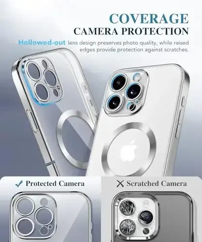 BERFY for iPhone 16 Pro Case, Compatible with MagSafe, Built-in 9H Tempered Screen Protector and Camera Protection, Full Body Shockproof Plating Phone Case for 16 Pro 6.3