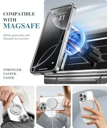 BERFY for iPhone 16 Pro Case, Compatible with MagSafe, Built-in 9H Tempered Screen Protector and Camera Protection, Full Body Shockproof Plating Phone Case for 16 Pro 6.3