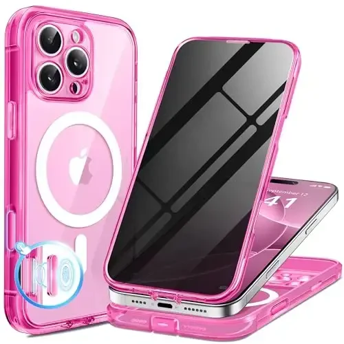 BERFY for iPhone 16 Pro Case, Compatible with MagSafe, Built-in Privacy Screen Protector and Camera Protection, Anti-Spy Full Body Shockproof Clear Phone Case for 16 Pro 6.3