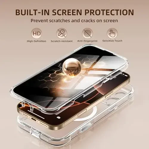 BERFY for iPhone 16 Pro Case, Compatible with MagSafe, Built-in Privacy Screen Protector and Camera Protection, Anti-Spy Full Body Shockproof Clear Phone Case for 16 Pro 6.3