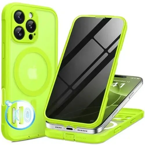 BERFY for iPhone 16 Pro Case, Compatible with MagSafe, Built-in Privacy Screen Protector and Camera Protection, Anti-Spy Full Body Shockproof Matte Phone Case for 16 Pro 6.3