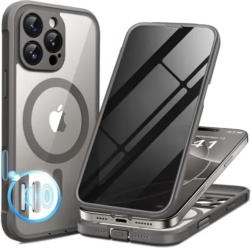 BERFY for iPhone 16 Pro Case, Compatible with MagSafe, Built-in Privacy Screen Protector, Camera Protection, Shockproof Full Body Phone Case 6.3