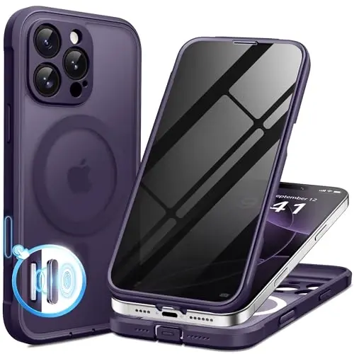 BERFY for iPhone 16 Pro Case, Compatible with MagSafe, Built-in Privacy Screen Protector, Camera Protection, Shockproof Full Body Phone Case 6.3