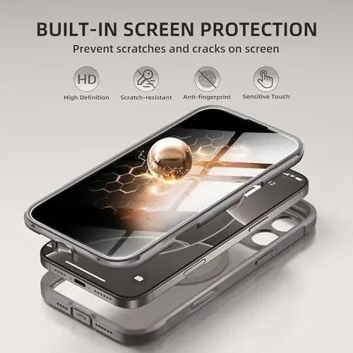 BERFY for iPhone 16 Pro Case, MagSafe bilan mos, o'rnatilgan maxfiylik ekran himoyasi, kamera himoyasi, zarbaga chidamli to'liq korpus telefon g'ilofi 6.3