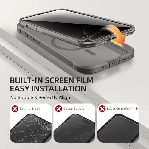 BERFY for iPhone 16 Pro Case, MagSafe bilan mos, o'rnatilgan maxfiylik ekran himoyasi, kamera himoyasi, zarbaga chidamli to'liq korpus telefon g'ilofi 6.3