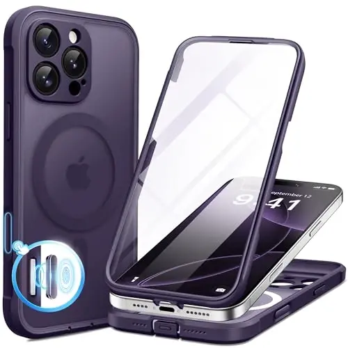BERFY for iPhone 16 Pro Max Case, Compatible with MagSafe, Built-in Glass Screen Protector, Camera Protection, Shockproof Full Body Phone Case 6.9