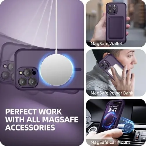 BERFY for iPhone 16 Pro Max Case, Compatible with MagSafe, Built-in Glass Screen Protector, Camera Protection, Shockproof Full Body Phone Case 6.9