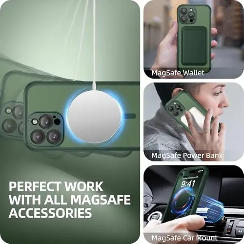 BERFY for iPhone 16 Pro Max Case, Compatible with MagSafe, Built-in Glass Screen Protector, Camera Protection, Shockproof Full Body Phone Case 6.9