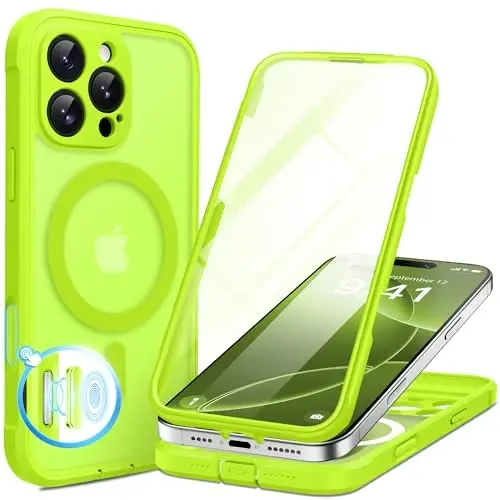 BERFY for iPhone 16 Pro Max Case, Compatible with MagSafe, Built-in Glass Screen Protector, Camera Protection, Shockproof Full Body Phone Case 6.9