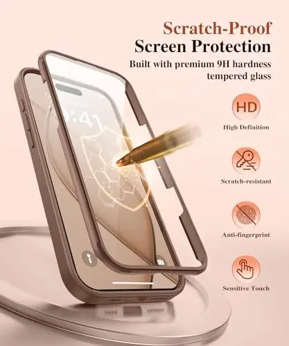 BERFY for iPhone 16 Pro Max Case, Compatible with MagSafe, Built-in Glass Screen Protector, Shockproof Full Body Phone Case for 16 Pro Max with Magnetic Stand, Translucent Desert - 3