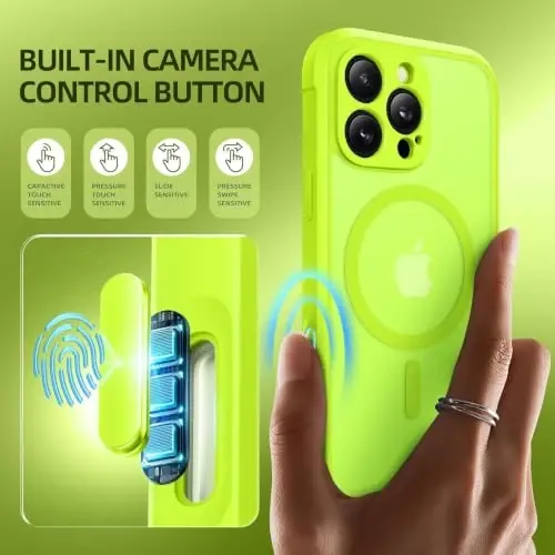 BERFY for iPhone 16 Pro Max Case, Compatible with Magsafe, Lime Green | Built-in Privacy Screen Protector, Full Camera Protection, Shockproof Full Body Translucent Matte Magnetic Phone Case 6.9