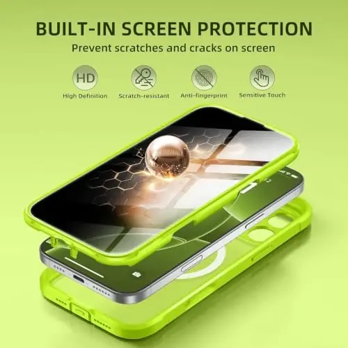 BERFY for iPhone 16 Pro Max Case, Compatible with Magsafe, Lime Green | Built-in Privacy Screen Protector, Full Camera Protection, Shockproof Full Body Translucent Matte Magnetic Phone Case 6.9