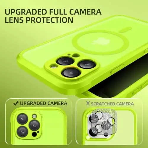 BERFY for iPhone 16 Pro Max Case, Compatible with Magsafe, Lime Green | Built-in Privacy Screen Protector, Full Camera Protection, Shockproof Full Body Translucent Matte Magnetic Phone Case 6.9