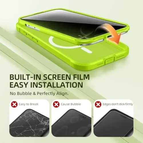 BERFY for iPhone 16 Pro Max Case, Compatible with Magsafe, Lime Green | Built-in Privacy Screen Protector, Full Camera Protection, Shockproof Full Body Translucent Matte Magnetic Phone Case 6.9