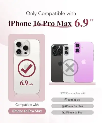 BERFY for iPhone 16 Pro Max G‘ilofikasi, MagSafe bilan mos keladi, O‘rnatilgan shisha ekran himoyasi, Kamera himoyasi, Zarbaga chidamli To‘liq tana telefon g‘iloflari 6.9