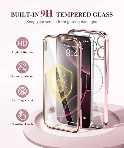 BERFY for iPhone 16 Pro Max G‘ilofikasi, MagSafe bilan mos keladi, O‘rnatilgan shisha ekran himoyasi, Kamera himoyasi, Zarbaga chidamli To‘liq tana telefon g‘iloflari 6.9