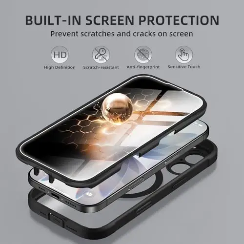 BERFY for iPhone 17 Case, Compatible with MagSafe, Built-in Privacy Screen Protector, Camera Protection, Shockproof Full Body Phone Case 6.3