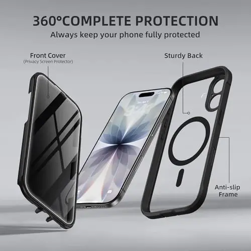 BERFY for iPhone 17 Case, Compatible with MagSafe, Built-in Privacy Screen Protector, Camera Protection, Shockproof Full Body Phone Case 6.3
