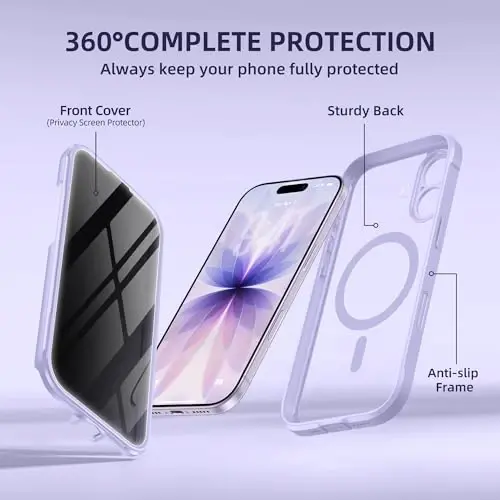 BERFY for iPhone 17 Case, Compatible with MagSafe, Built-in Privacy Screen Protector, Camera Protection, Shockproof Full Body Phone Case 6.3