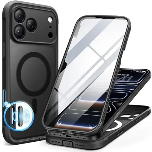 BERFY for iPhone 17 Pro Case, Compatible with MagSafe, Built-in Glass Screen Protector, Camera Protection, Shockproof Full Body Phone case 6.3