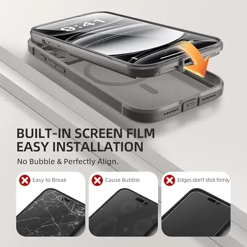 BERFY for iPhone 17 Pro Case, Compatible with MagSafe, Built-in Glass Screen Protector, Camera Protection, Shockproof Full Body Phone case 6.3
