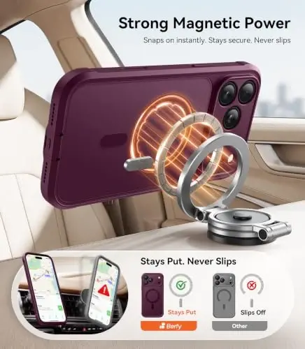 BERFY for iPhone 17 Pro Case, Compatible with MagSafe, Burgundy | Built in Screen Protector, Full Camera Protection, Shockproof Full Body Magnetic Translucent Matte Phone Case 6.3