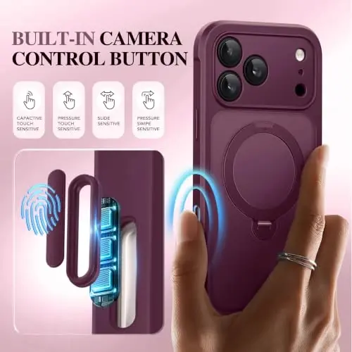 BERFY for iPhone 17 Pro Case, Compatible with MagSafe, Dark Cherry | Built in Privacy Screen Protector,Full Camera Protection,Shockproof Full Body Translucent Phone Case with Magnetic Stand 6.3