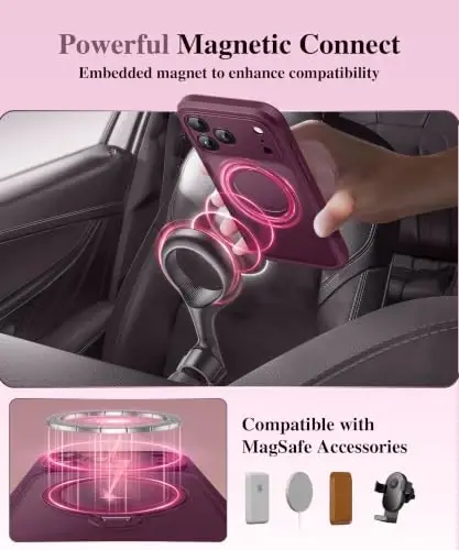 BERFY for iPhone 17 Pro Case, Compatible with MagSafe, Dark Cherry | Built in Privacy Screen Protector,Full Camera Protection,Shockproof Full Body Translucent Phone Case with Magnetic Stand 6.3