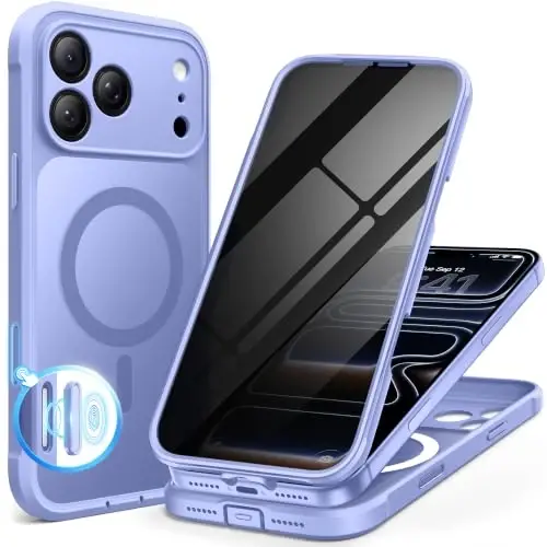 BERFY for iPhone 17 Pro Case, Compatible with Magsafe, Gulf Blue | Built-in Privacy Screen Protector, Full Camera Protection, Shockproof Full Body Translucent Matte Magnetic Phone Case 6.3