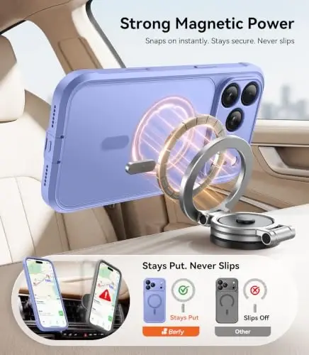 BERFY for iPhone 17 Pro Case, Compatible with Magsafe, Gulf Blue | Built-in Privacy Screen Protector, Full Camera Protection, Shockproof Full Body Translucent Matte Magnetic Phone Case 6.3