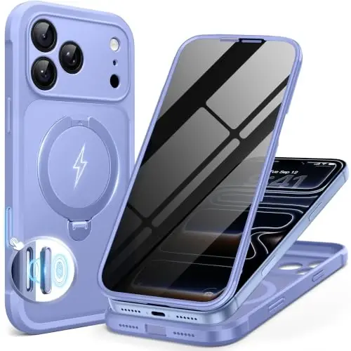 BERFY for iPhone 17 Pro Case, Compatible with MagSafe, Lagoon Blue | Built in Privacy Screen Protector,Full Camera Protection,Shockproof Full Body Translucent Phone Case with Magnetic Stand 6.3