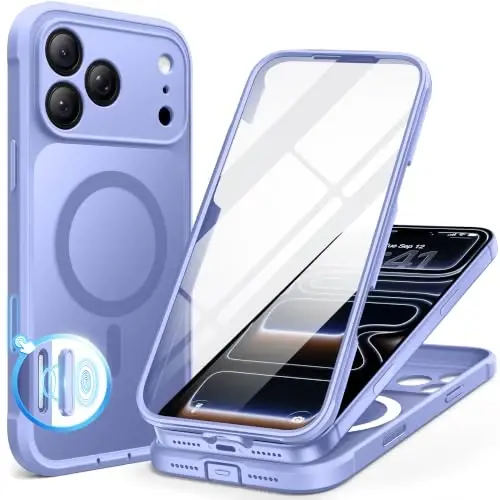 BERFY for iPhone 17 Pro Case, Compatible with MagSafe, Light Lavender | Built in Screen Protector, Full Camera Protection, Shockproof Full Body Magnetic Translucent Matte Phone Case 6.3
